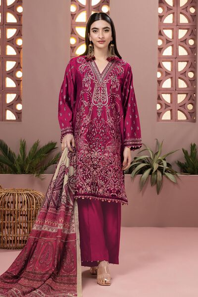 Dull Raw Silk | Embroidered | Tailored 3 Piece | USD 70.00