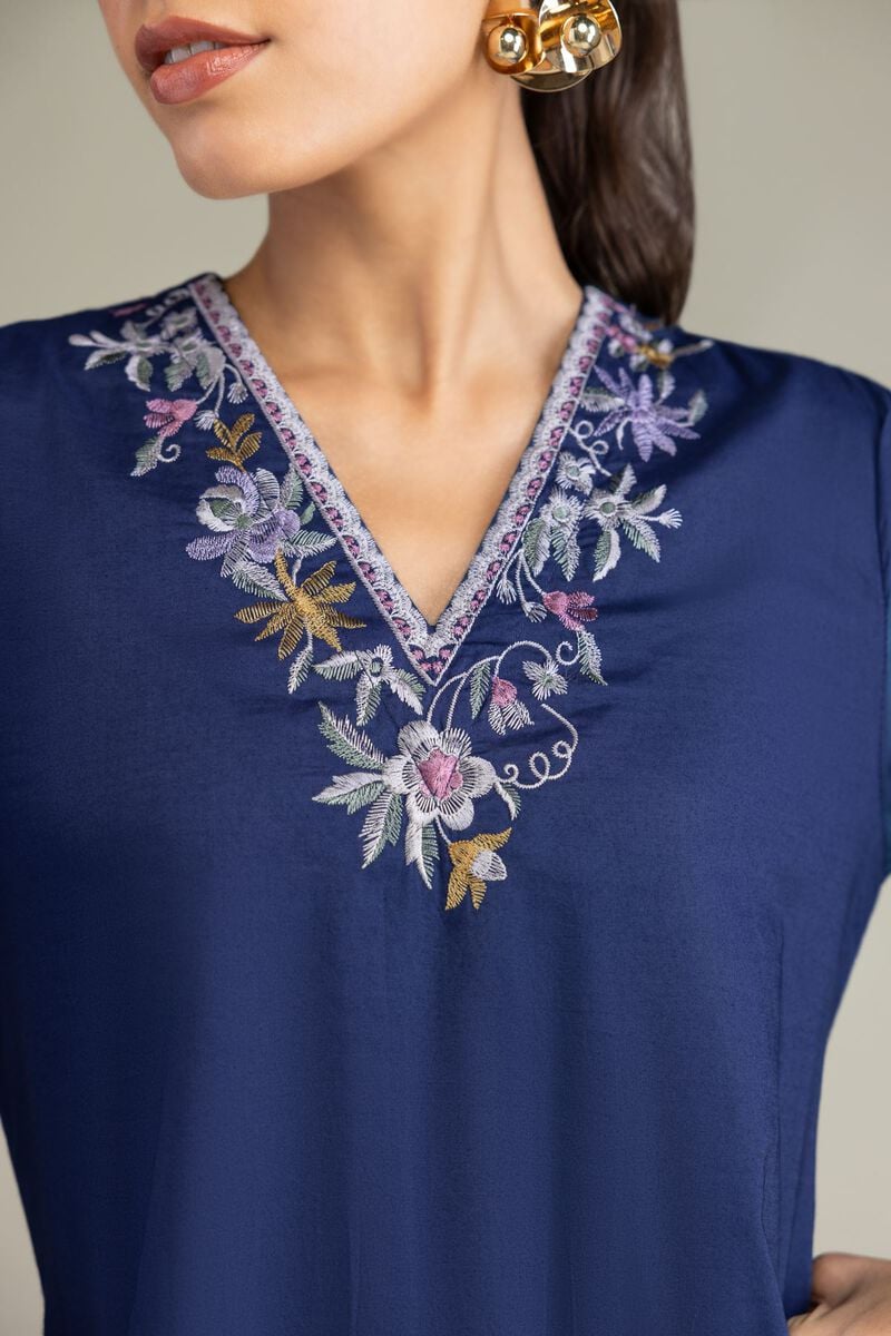 Embroidered | Cambric | Cambric Navy Kurta | USD 45.00