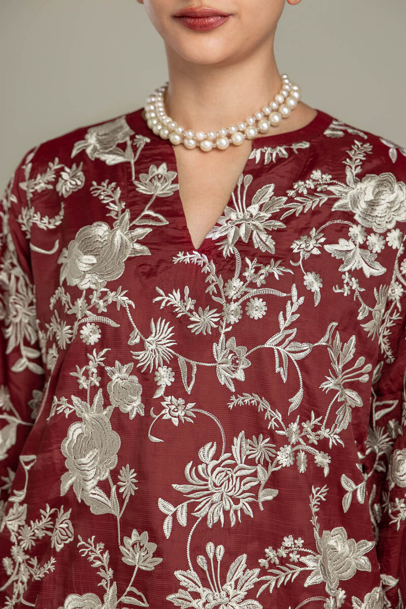 Embroidered | Raw Silk | Short Maroon Kurta | USD 70.00