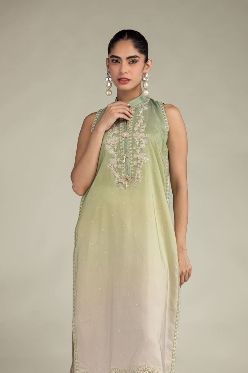 Embroidered | Blended Viscose | Sleeveless Floral Kurta | USD 60.00