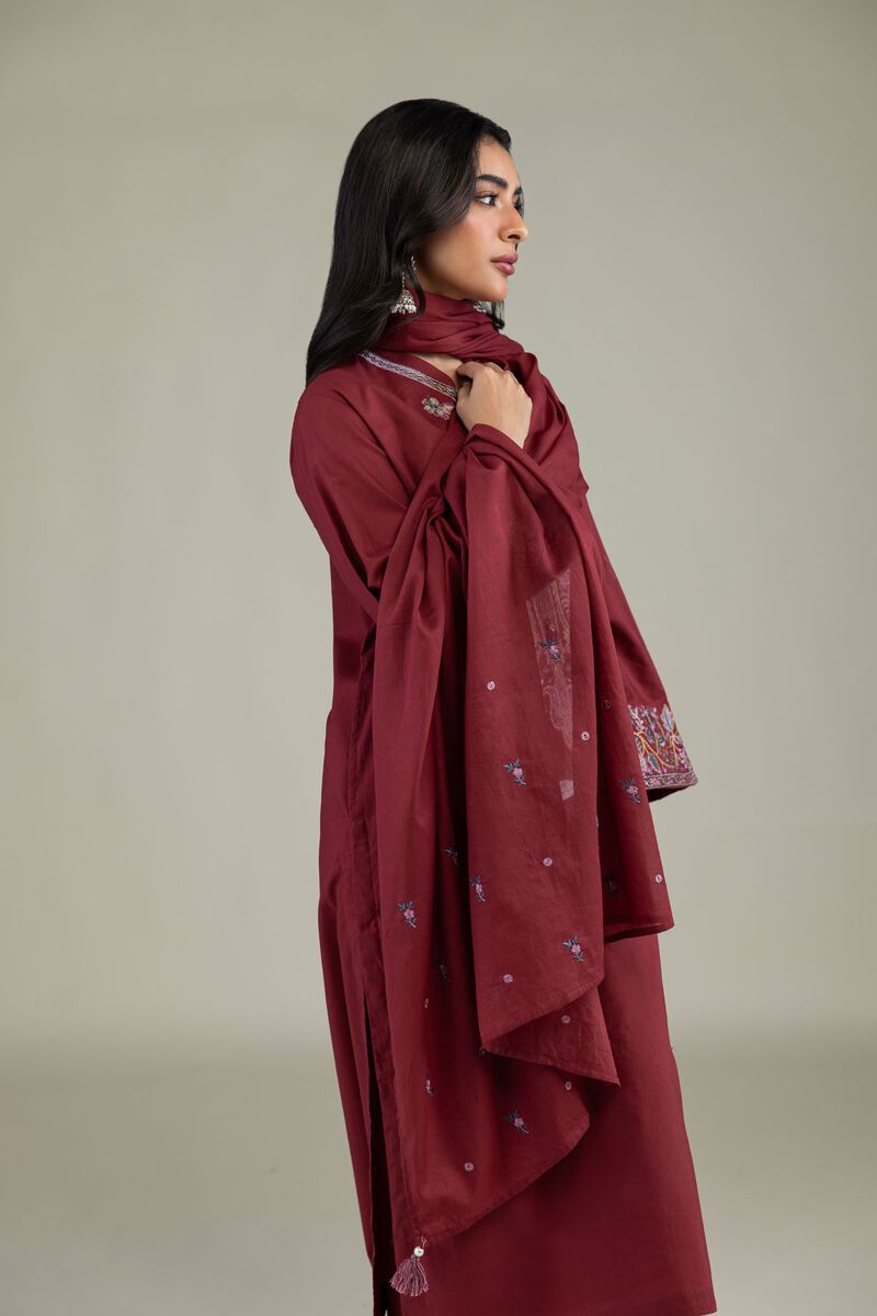 Embroidered | Lawn | Maroon Lawn Dupatta | USD 35.00