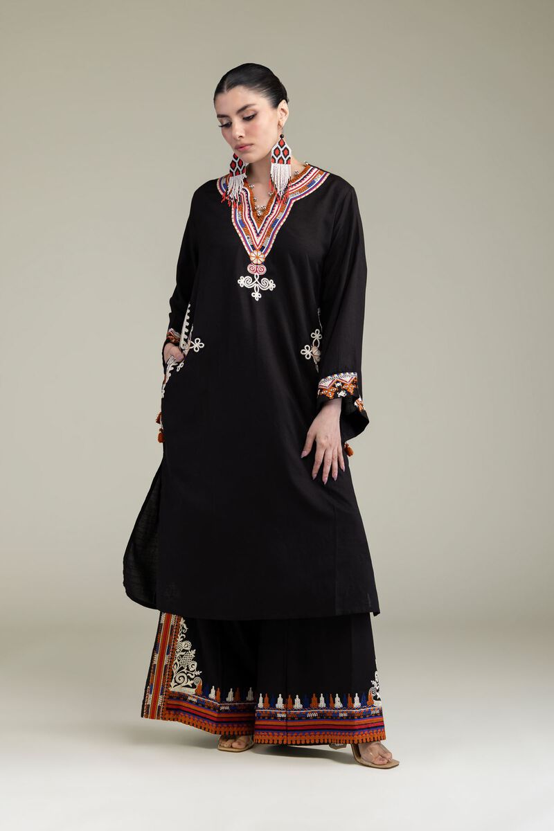 Embroidered | Raw Silk | Black Longline Kurta | USD 13.50