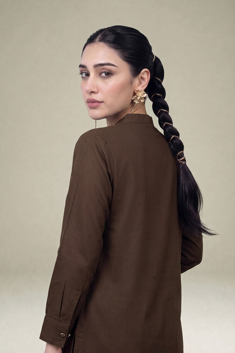 Embroidered | Raw Silk | Long V-neck Kurta | USD 60.00