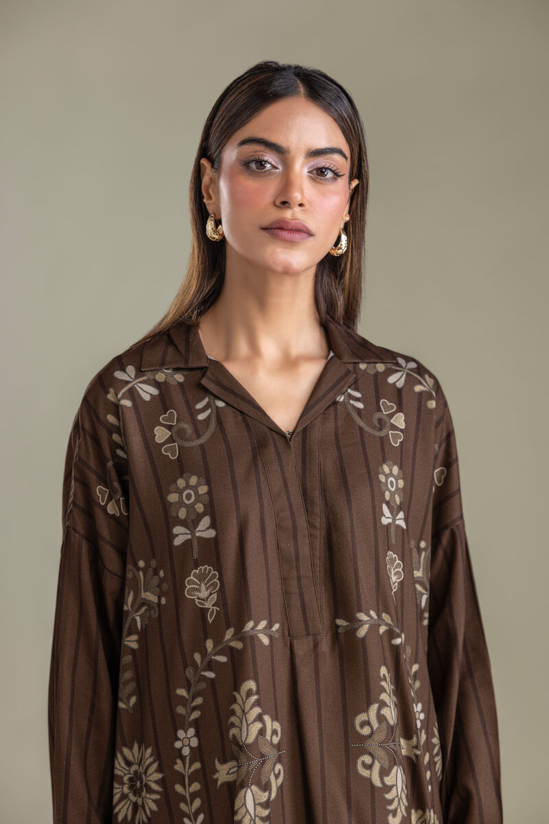 Printed | Viscose Crepe | Brown Floral Shirt | USD 40.00