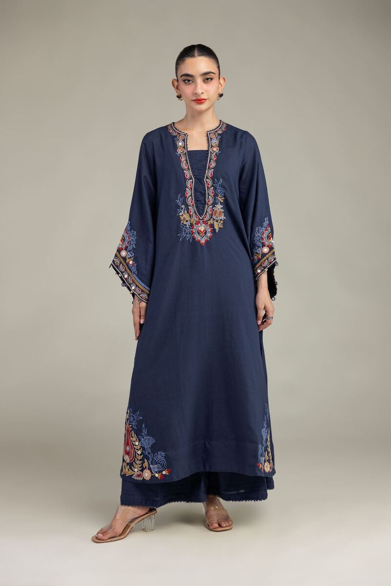 Embroidered | Raw Silk | Silk Navy Pants | USD 30.00