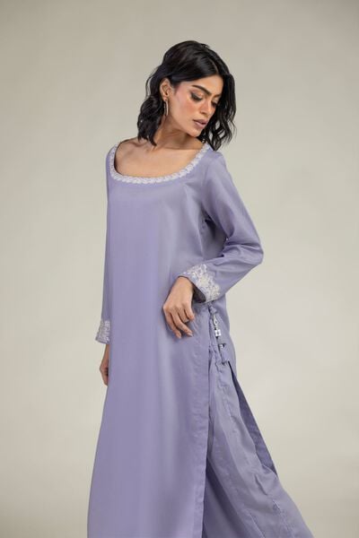 Embroidered | Lyocell | Long Lavendar Kurta | USD 40.00
