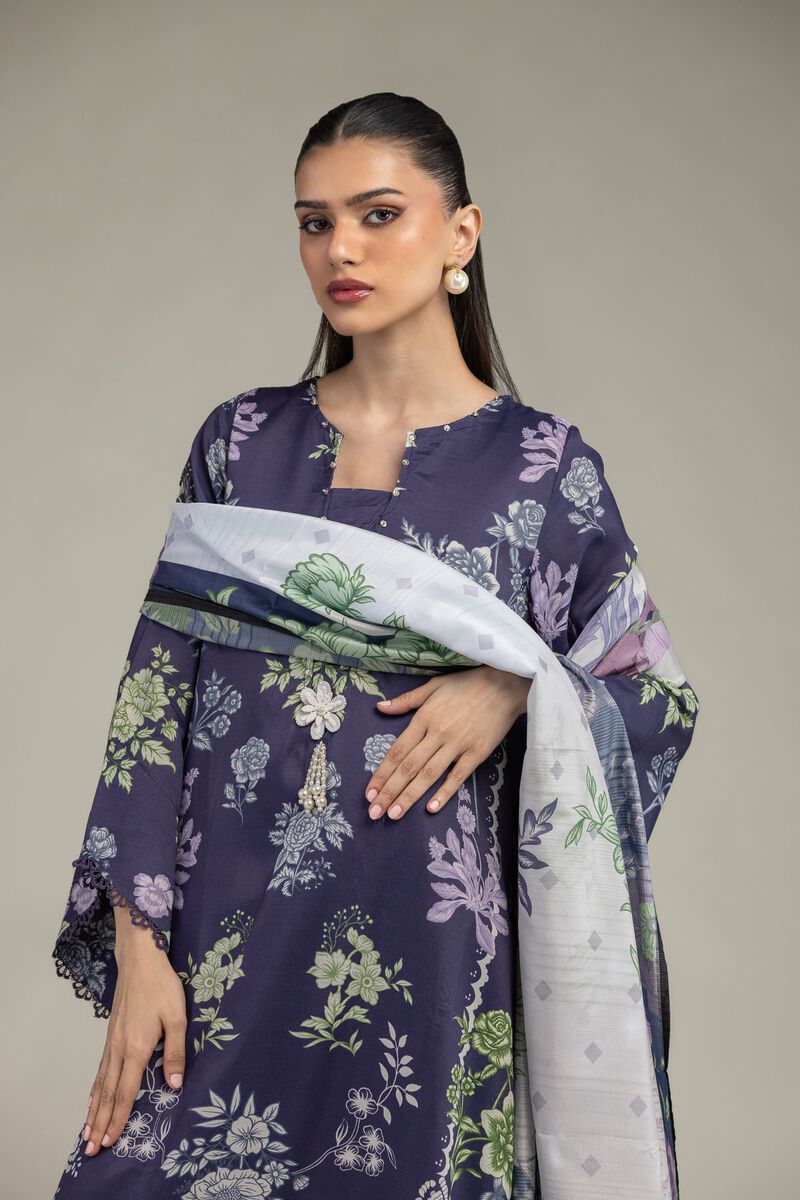 Embroidered | Polyester Silk | Floral Navy Dupatta | USD 30.00