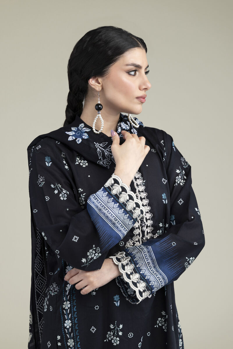 Embroidered | Cambric | Black 3-Piece Tailored | USD 70.00