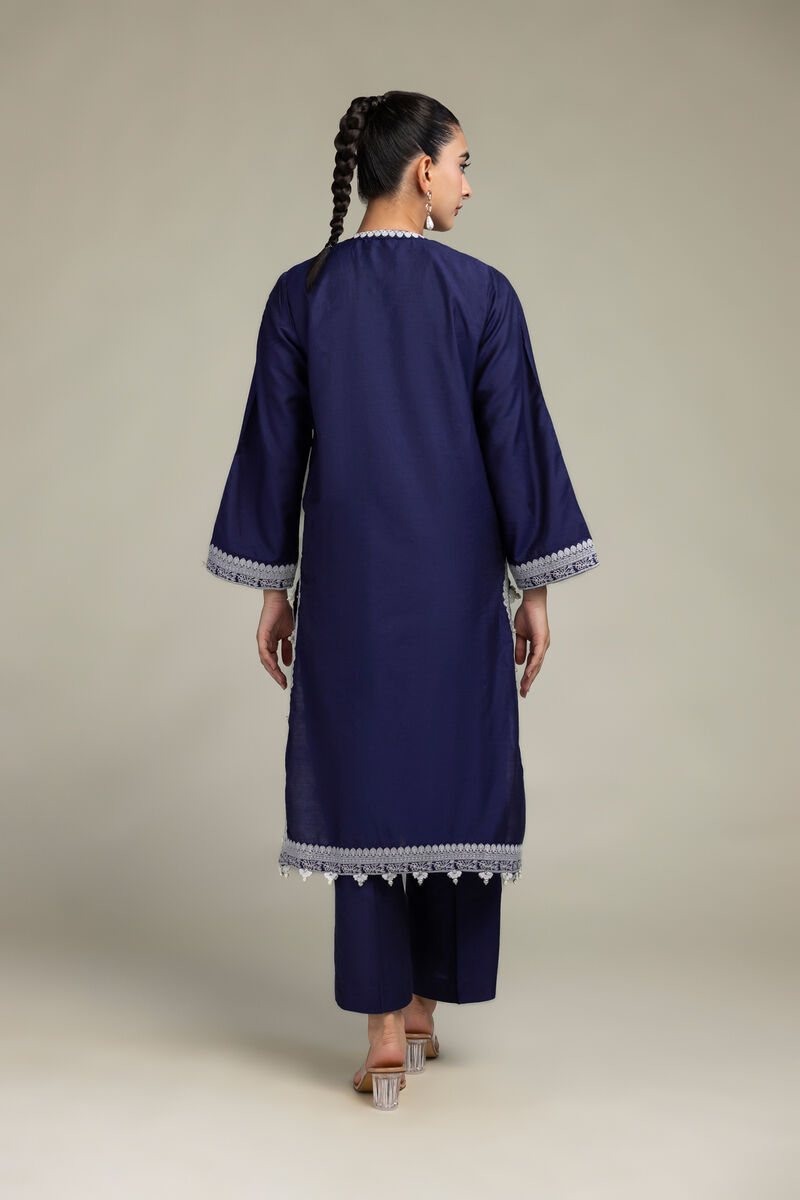 Raw Silk | Navy Floral Kurta | USD 75.00