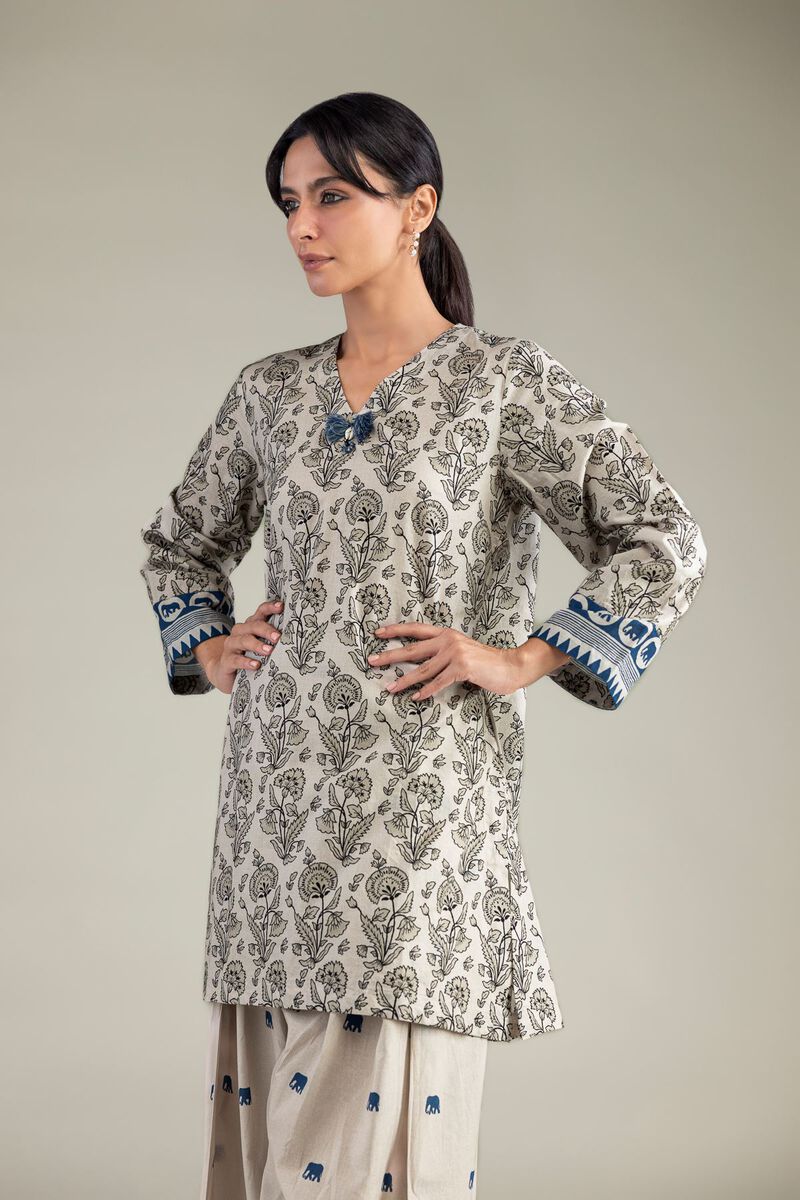 Cambric | Beige V-Neck Kurta | USD 35.00