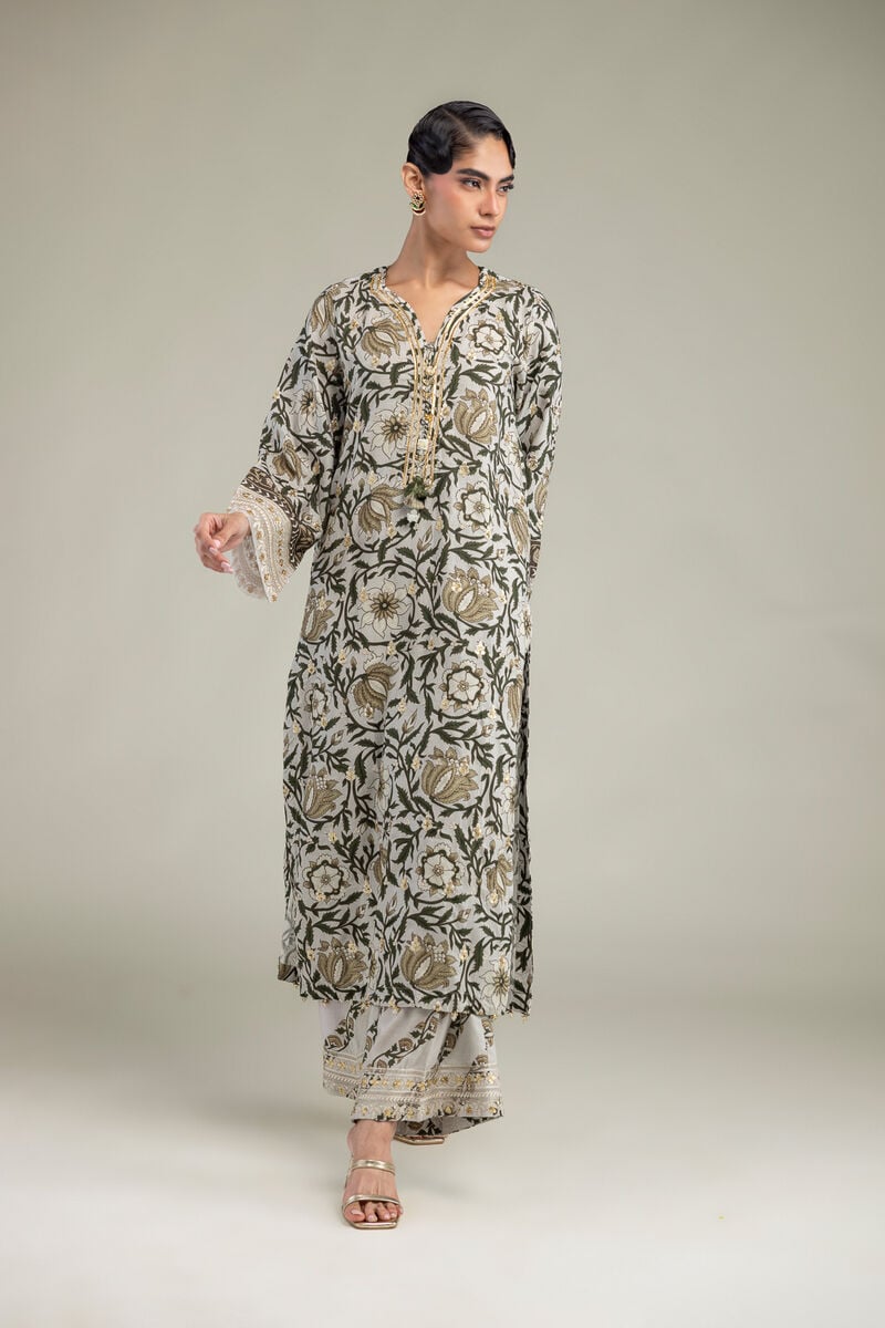 Embroidered | Raw Silk | Floral Silk Kurta | USD 60.00