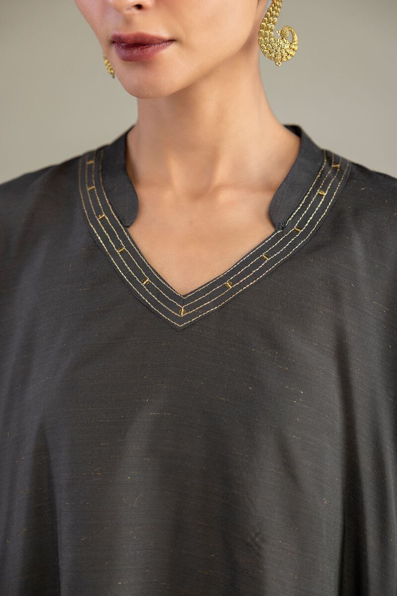 Dyed | Mesuri Silk | V-Neck Longline Kurta | USD 35.00