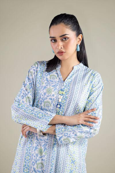 Printed | Cambric | Geometric Band-Collar Kurta | USD 30.00
