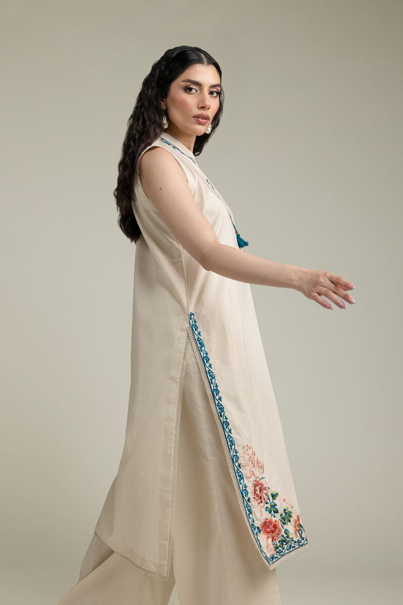 Embroidered | Cambric | Floral Sleeveless Kurta | USD 40.00
