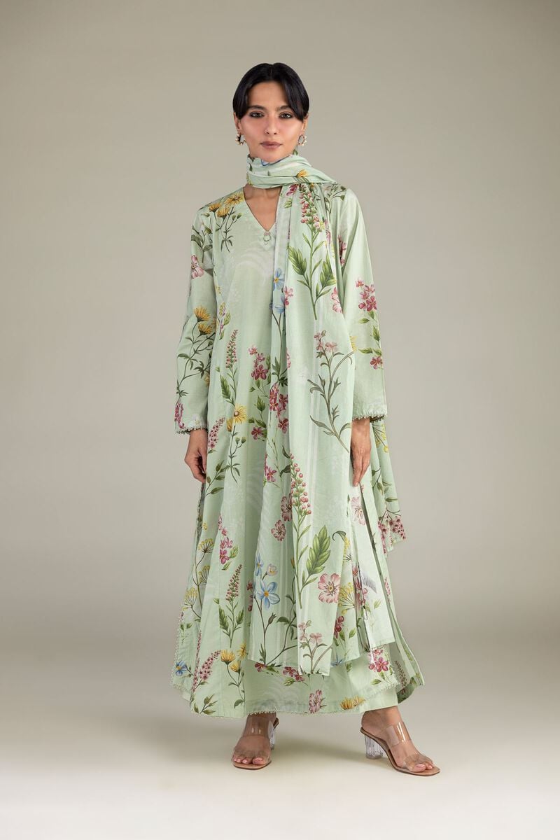 Printed | Lawn | Floral Mint Dupatta | USD 30.00