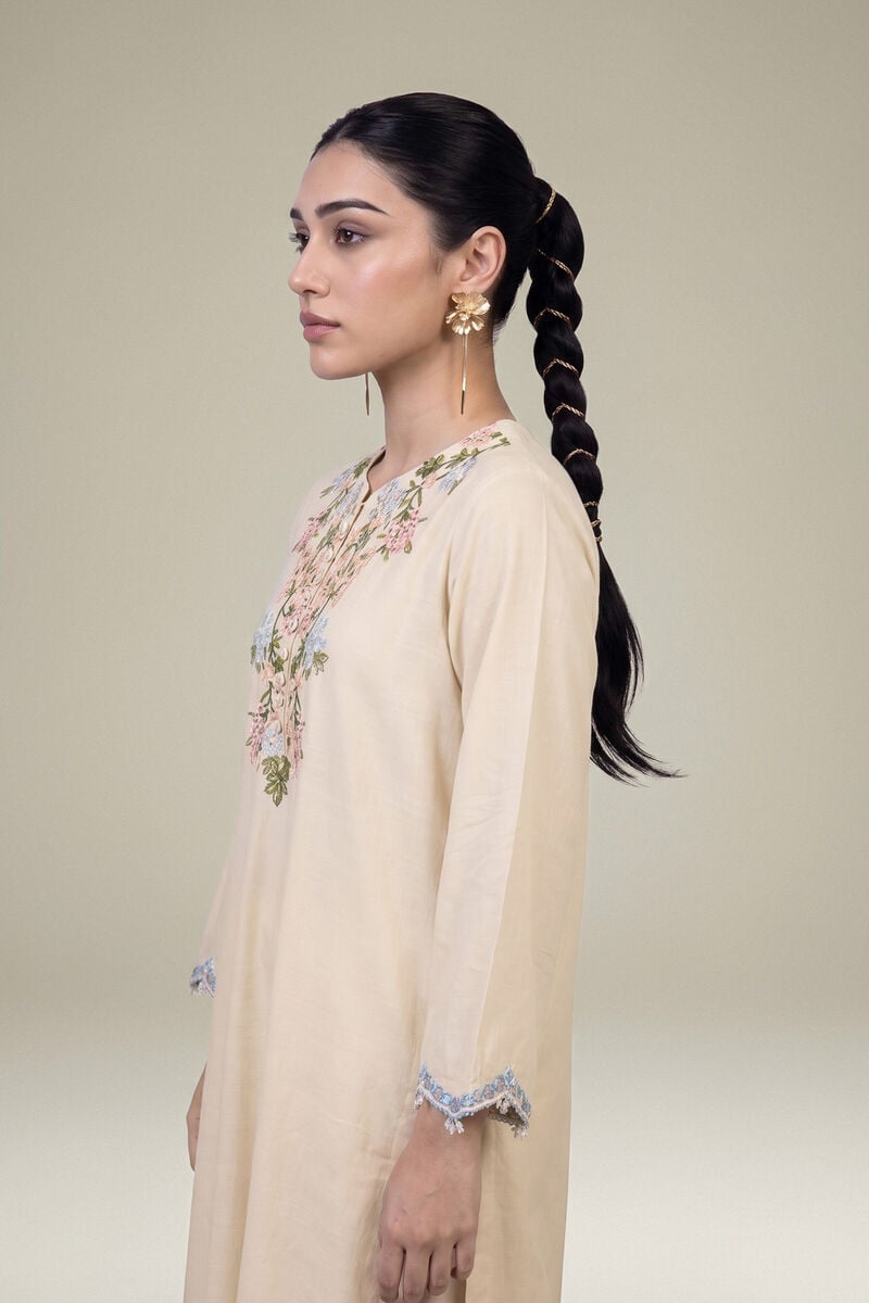Embroidered | Raw Silk | Long Floral Kurta | USD 60.00