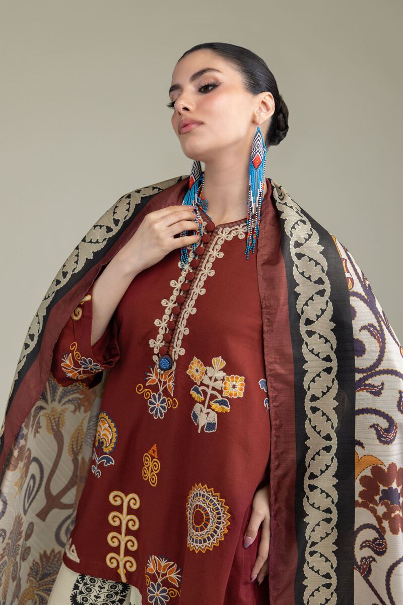 Embroidered | Raw Silk | Rust Silk Kurta | null