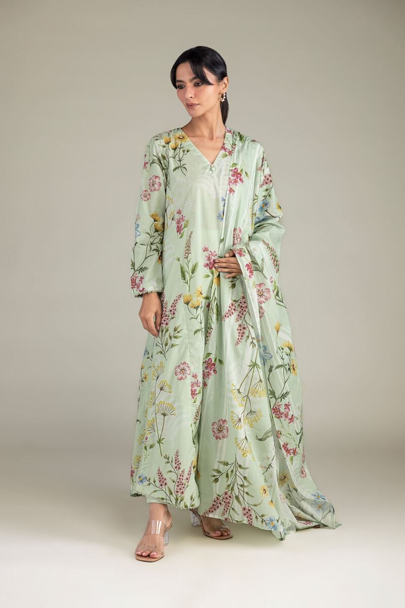Printed | Lawn | Floral Mint Dupatta | USD 30.00