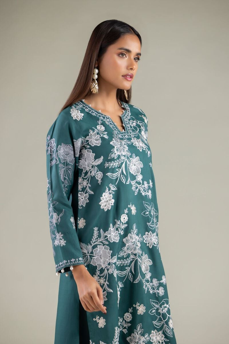 Embroidered | Raw Silk | Pearl Floral Kurta | USD 60.00