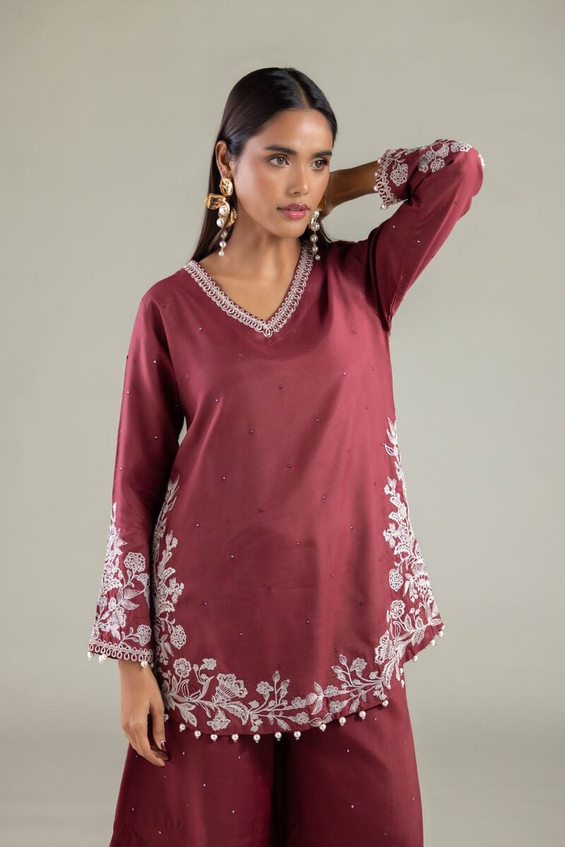 Embroidered | Raw Silk | Floral Pearl Kurta | USD 65.00
