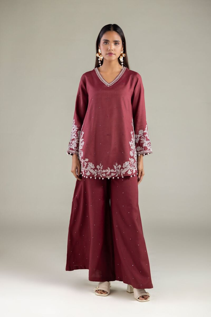 Embroidered | Raw Silk | Floral Pearl Kurta | USD 65.00