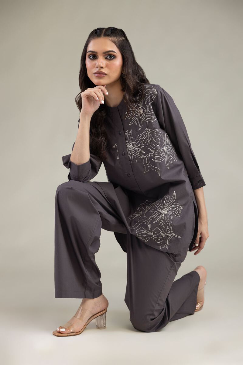 Embroidered | Poplin | Gray Poplin Shirt | USD 35.00