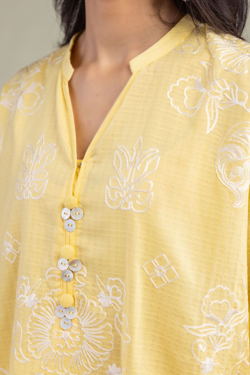 Embroidered | Cotton Dobby | Yellow Floral Kurta | USD 40.00