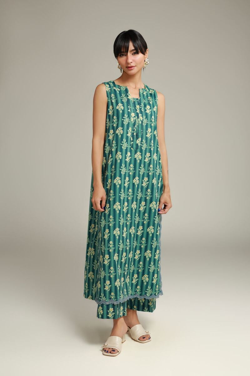 Embroidered | Cotton Dobby | Teal Cotton Kurta | USD 30.00