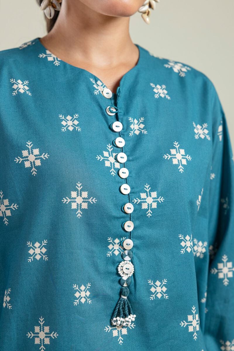 Printed | Cambric | Teal Cambric Kurta | USD 30.00