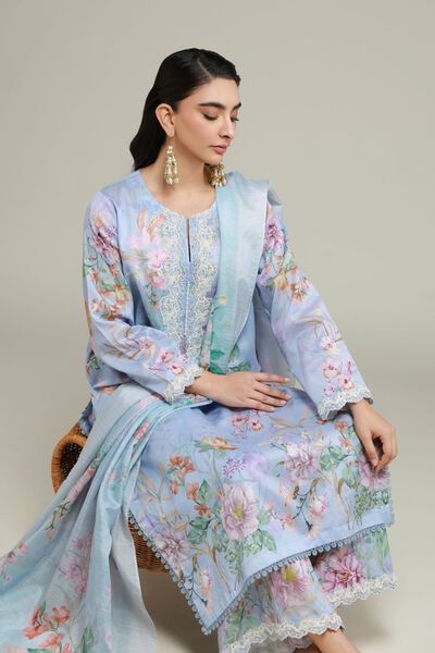 Printed | Satin | Tailored 3 Piece | USD 75.00