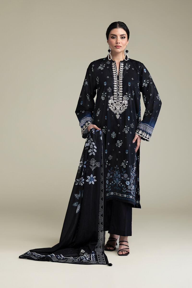 Embroidered | Cambric | Black 3-Piece Tailored | USD 70.00
