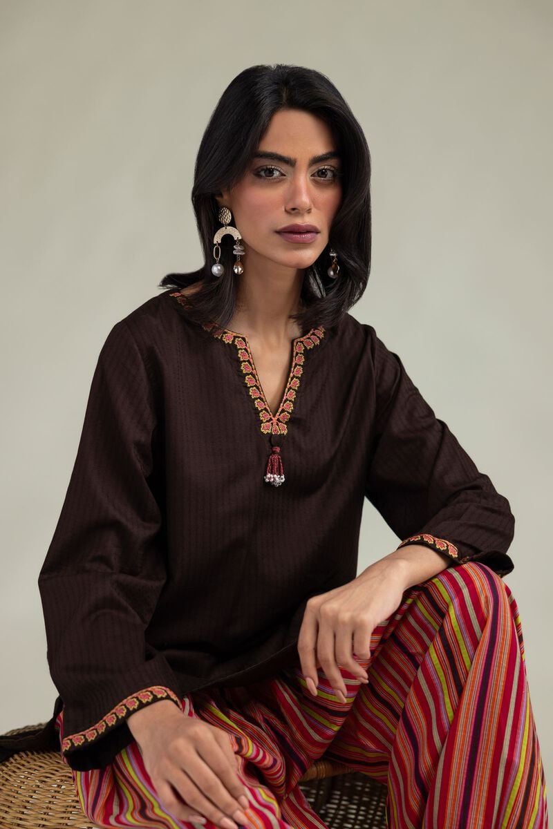 Embroidered | Cotton Dobby | V-Neck Cotton Kurta | USD 35.00