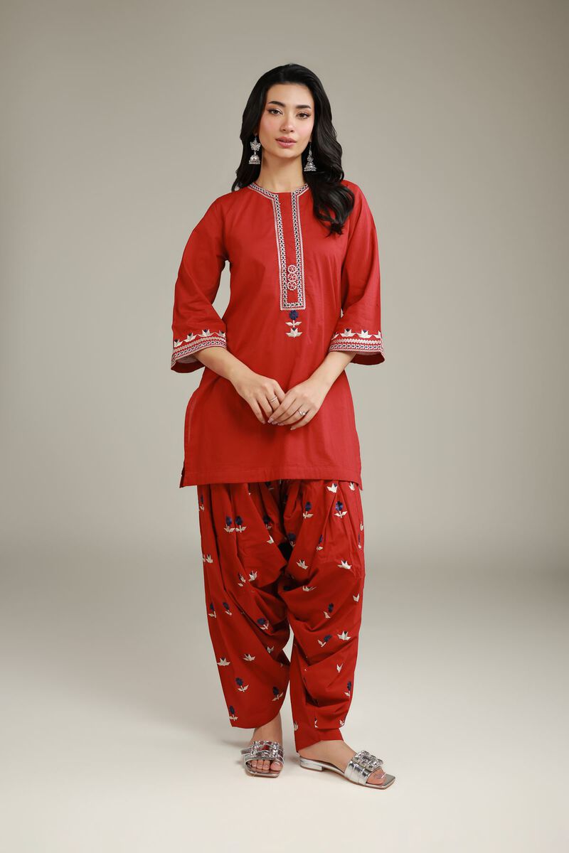 Embroidered | Cambric | Red Cambric Kurta | USD 35.00