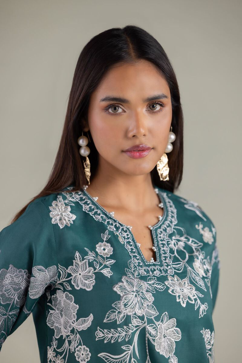 Embroidered | Raw Silk | Pearl Floral Kurta | USD 60.00