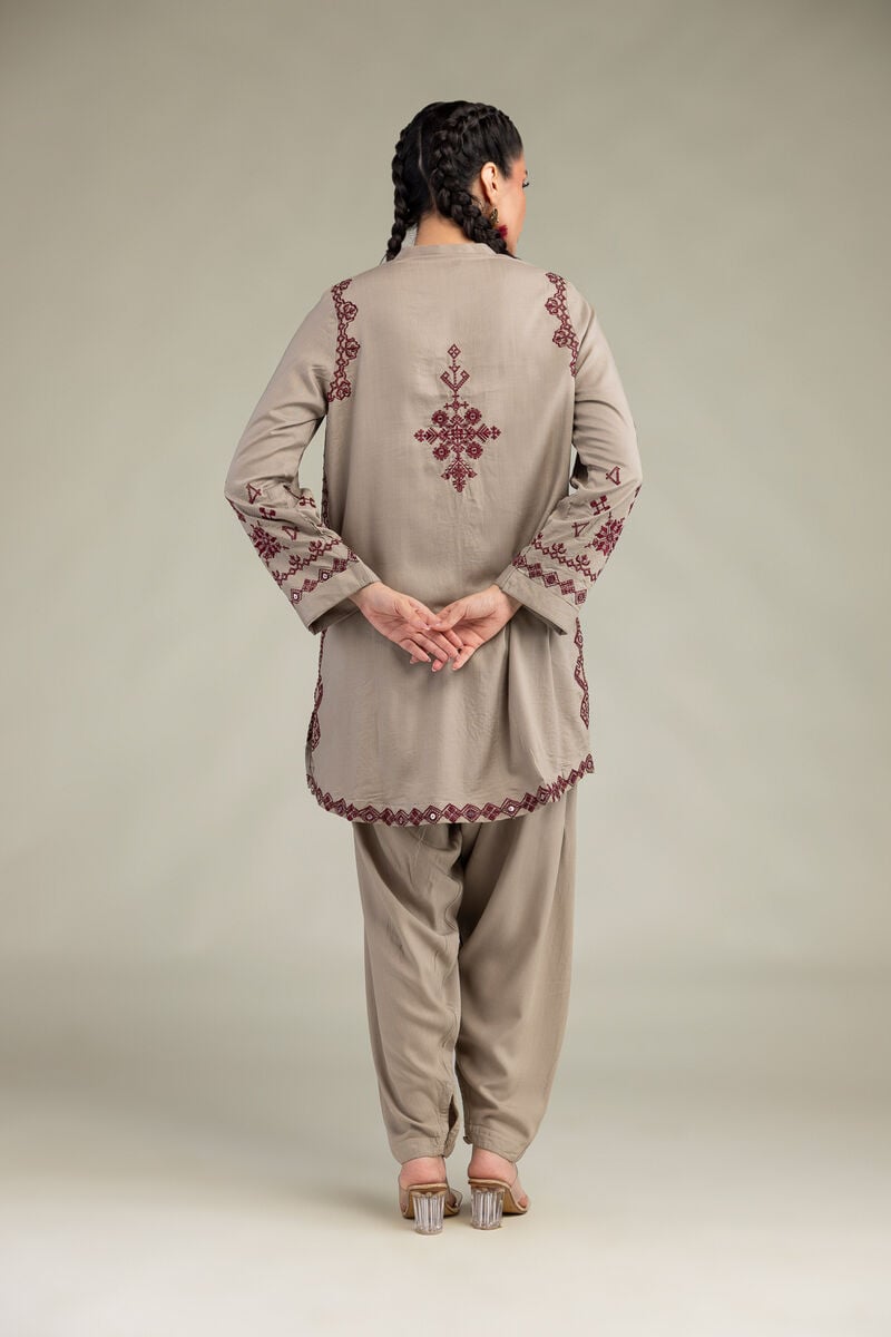 Embroidered | Raw Silk | Short Geometric Kurta | USD 70.00