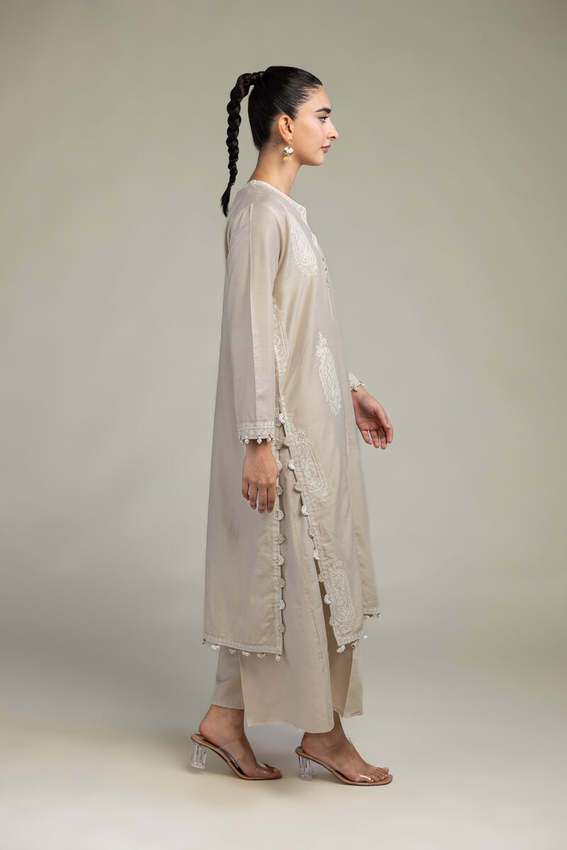Raw Silk | Solid Beige Pants | USD 30.00
