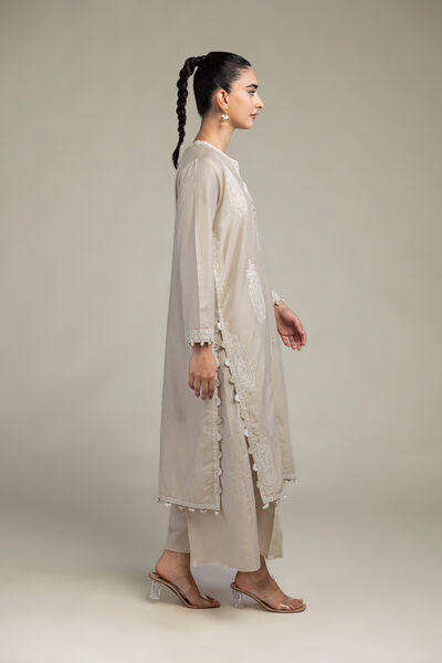 Raw Silk | Solid Beige Pants | USD 30.00