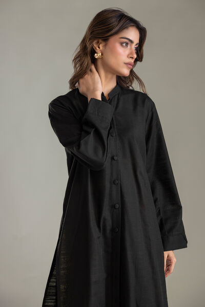 Printed | Light Khaddar | Black Longline Kurta | USD 35.00