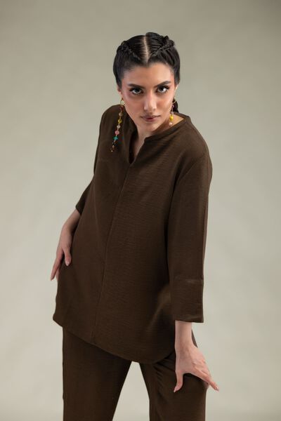 Dyed | Crepe Georgette | Solid V-Neck Tunic | USD 40.00
