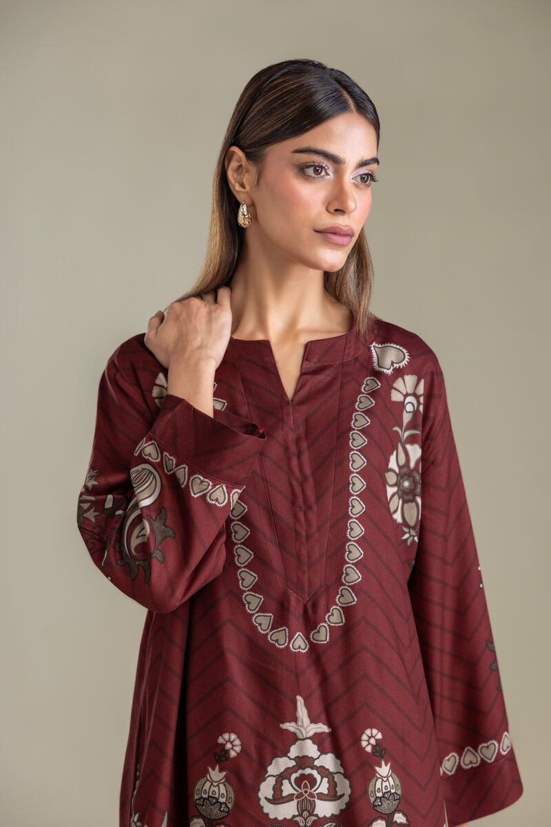 Printed | Viscose Crepe | Short Maroon Tunic | USD 40.00