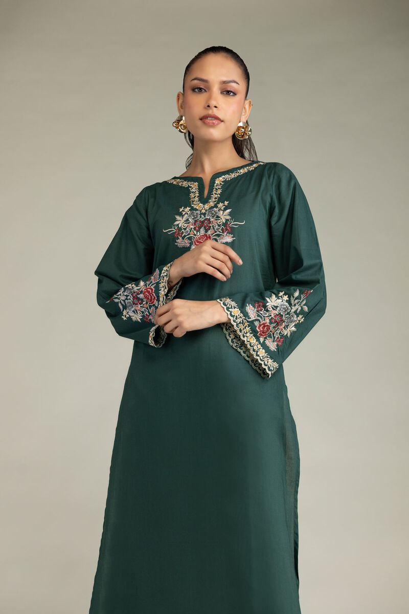 Embroidered | Cambric | Green Cambric Kurta | USD 40.00