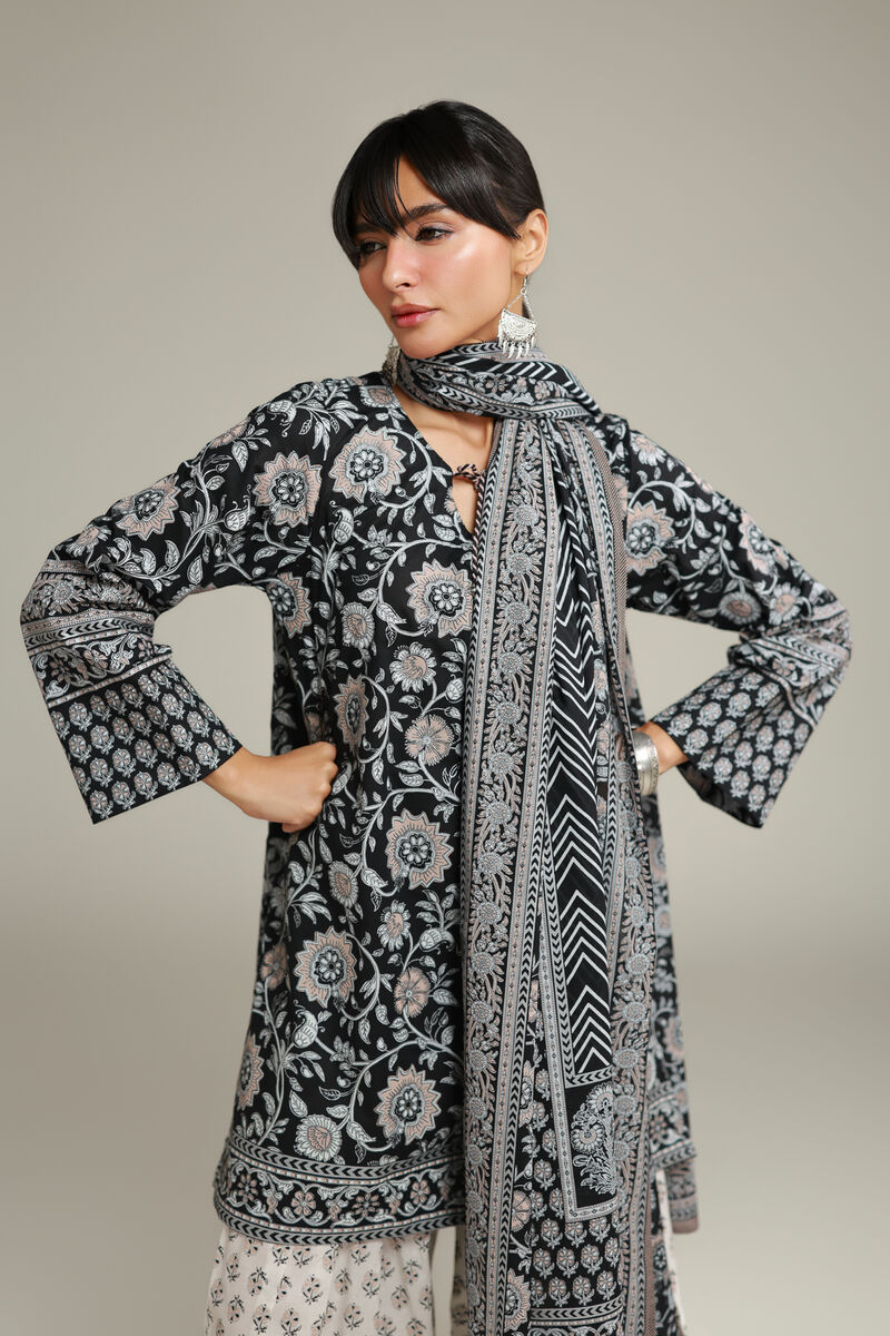 Printed | Cambric | Floral Black Kurta | USD 35.00