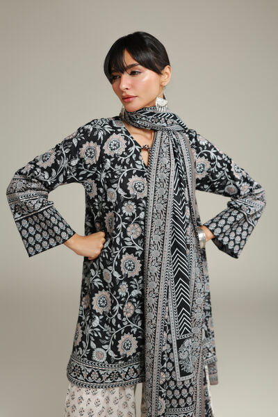 Printed | Cambric | Floral Black Kurta | USD 35.00