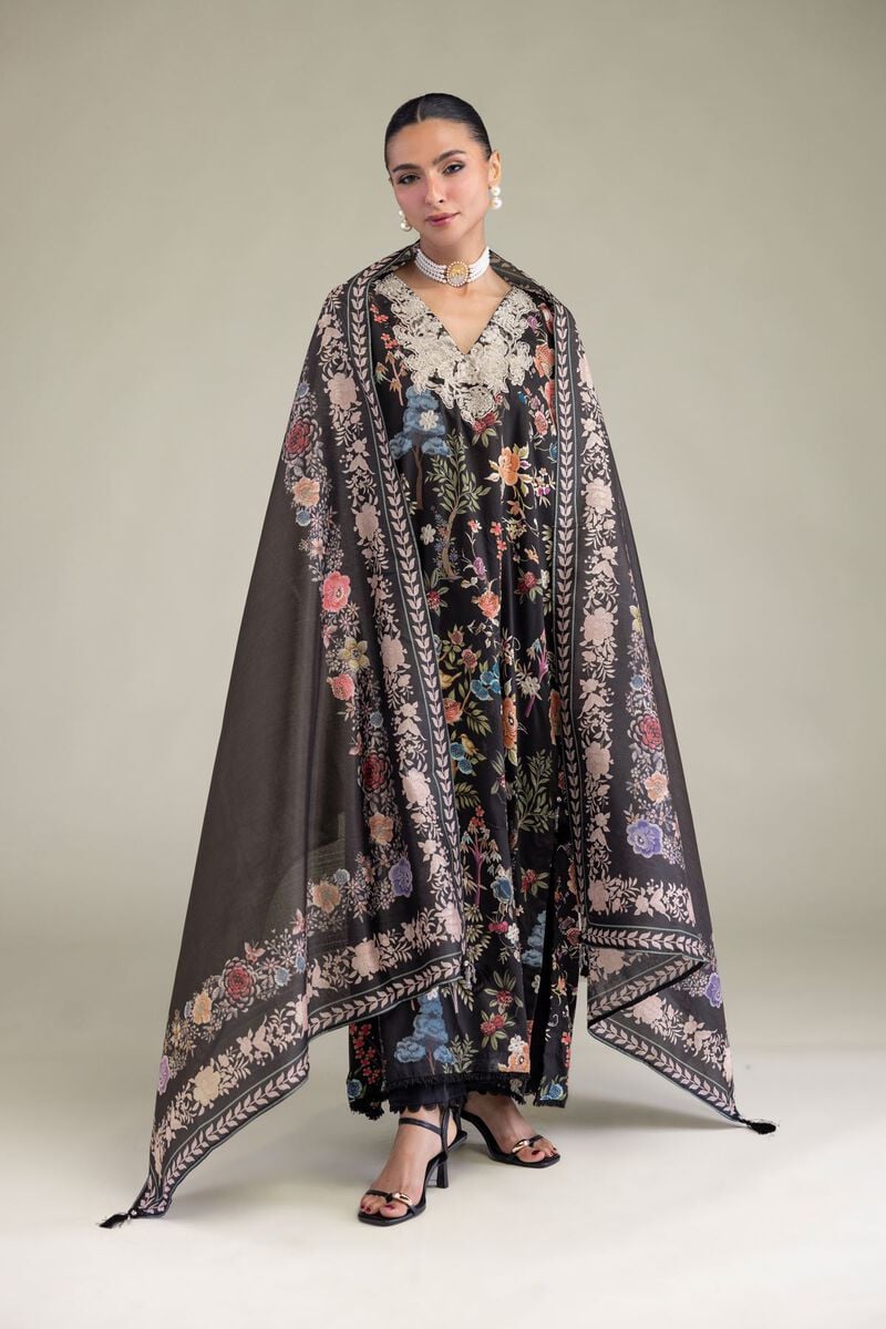 Embroidered | Polyester Silk | Black Silk Dupatta | USD 30.00