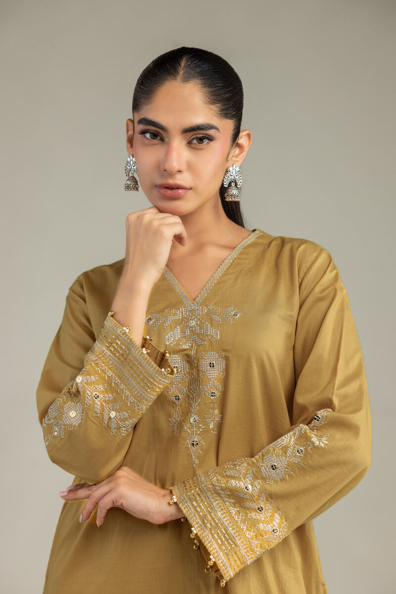 Embroidered | Cambric | Short Mustard Kurta | USD 40.00