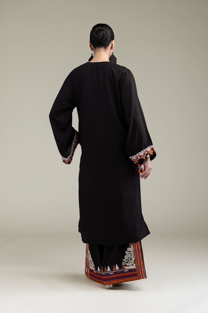Embroidered | Raw Silk | Black Longline Kurta | USD 13.50
