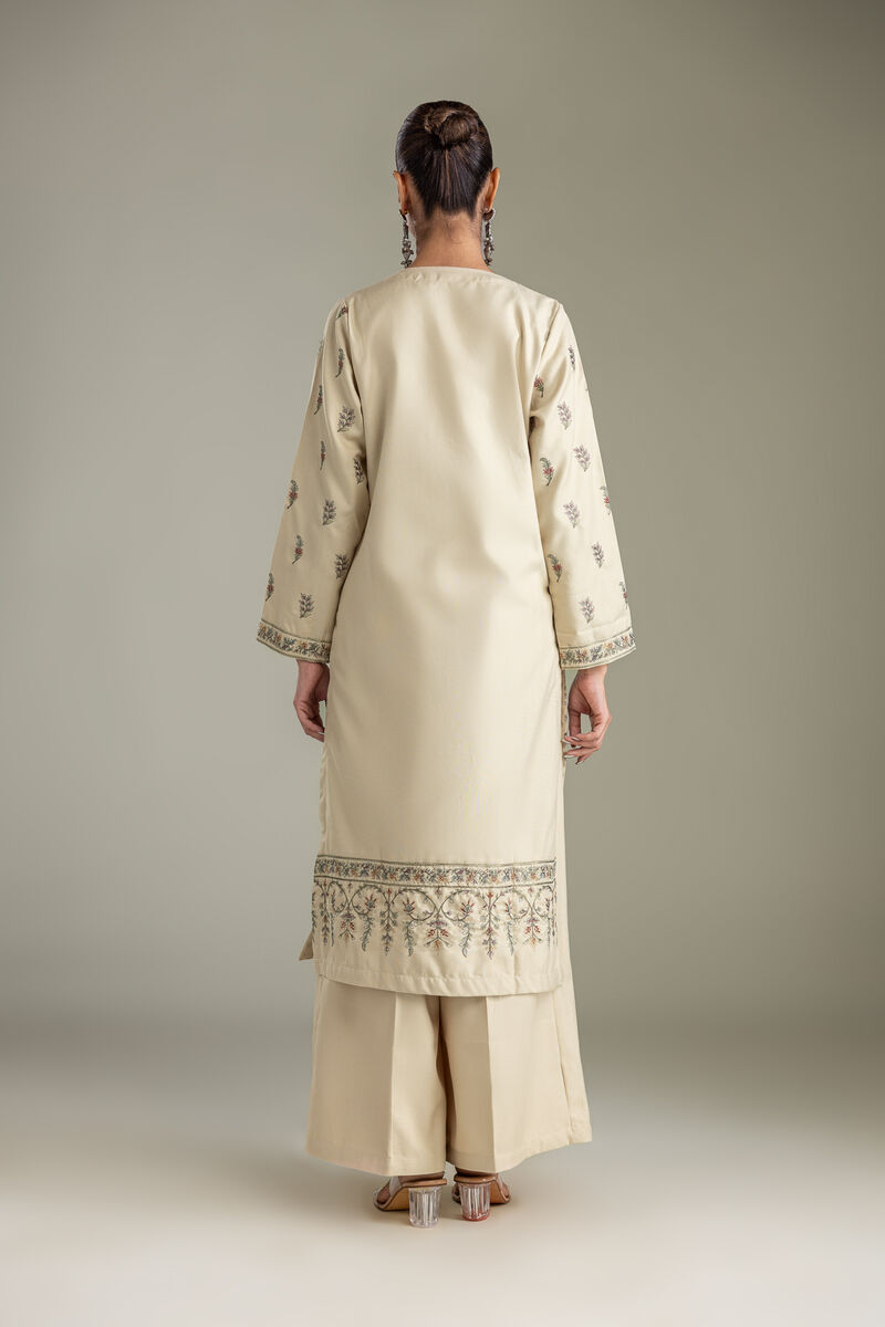 Embroidered | Heavy Blended Viscose | Long Beige Kurta | USD 65.00