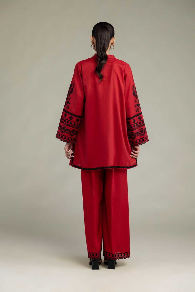 Embroidered | Cambric | Red Cambric Kurta | USD 55.00