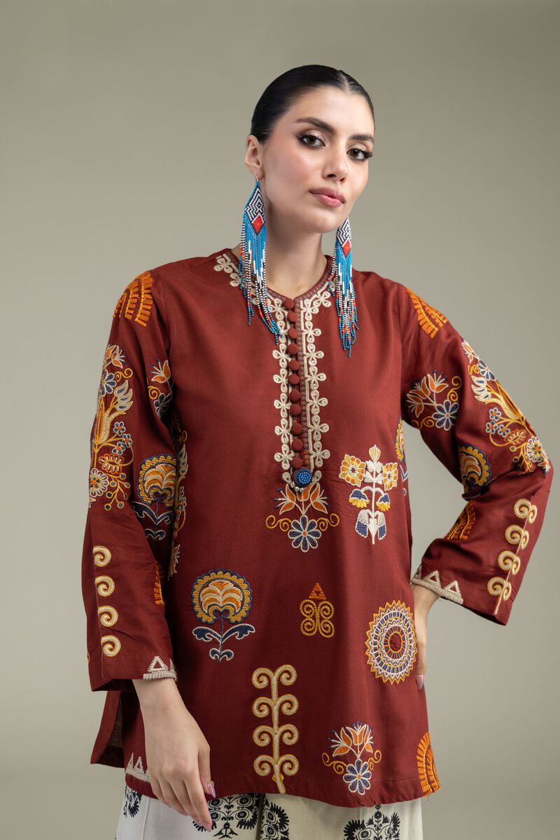 Embroidered | Raw Silk | Rust Silk Kurta | null