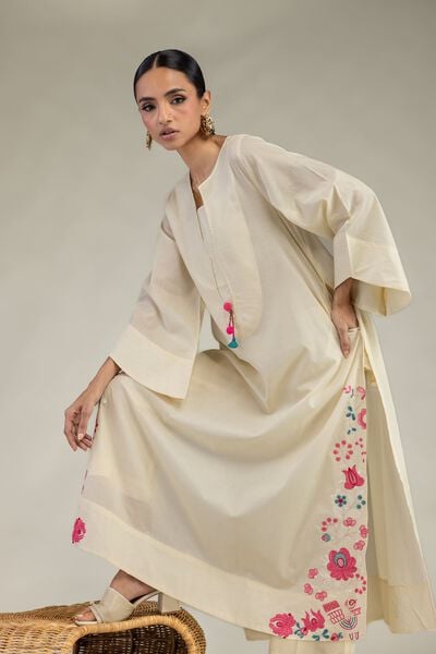 Embroidered | Cambric | Long Floral Kurta | USD 40.00
